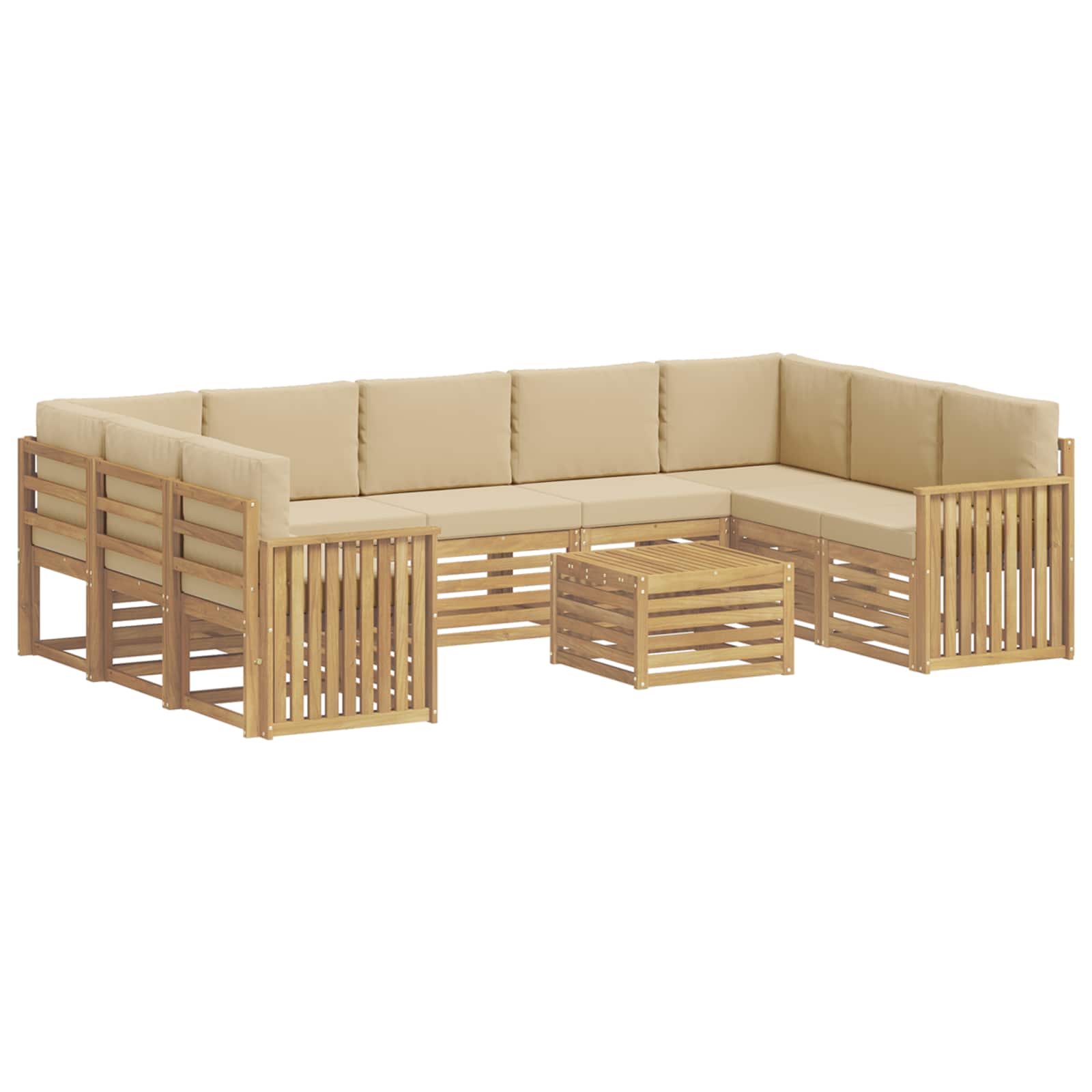 Σειρά Καναπέ Εξωτερικού 10 pcs Λευκό και Μπεζ 59 x 59 x 37 εκ - Pakobazaar