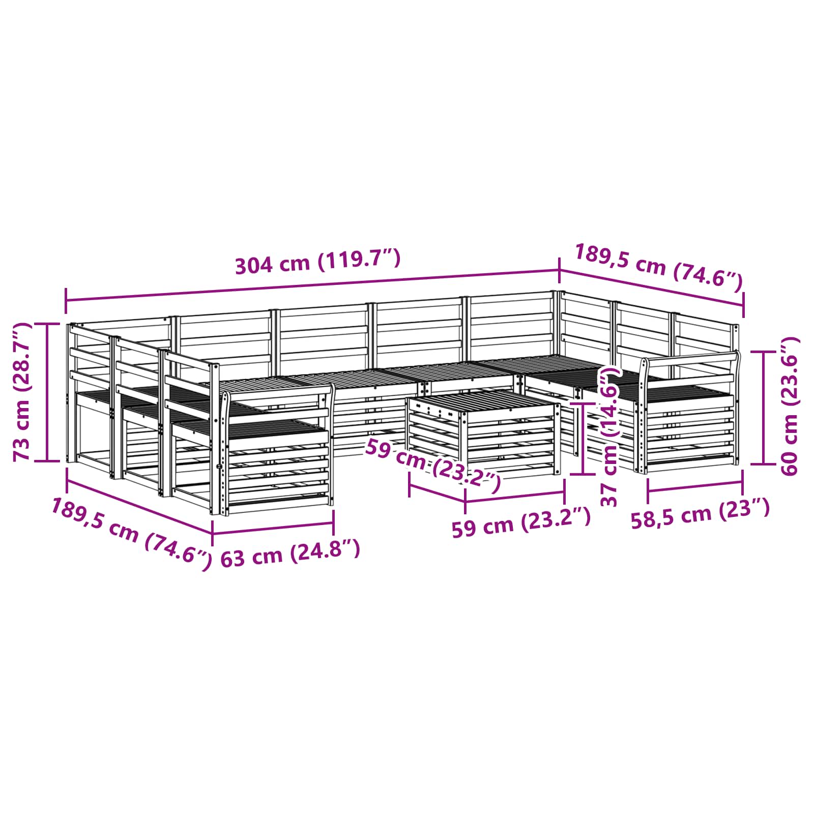 Σειρά Καναπέ Εξωτερικού 10 pcs Λευκό 59 x 59 x 37 εκ - Pakobazaar