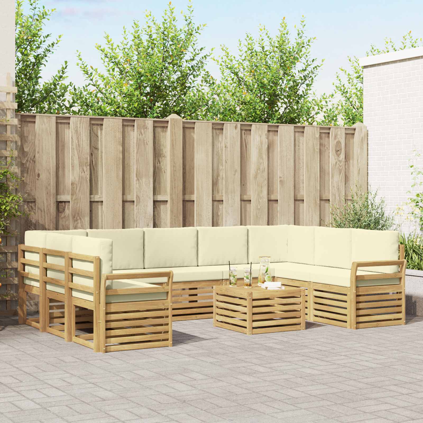 Σειρά Καναπέ Εξωτερικού 10 pcs Λευκό και Κρεμ 59 x 59 x 37 εκ - Pakobazaar