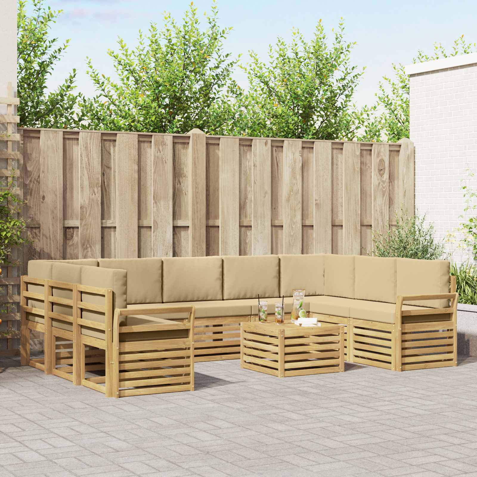 Σειρά Καναπέ Εξωτερικού 10 pcs Λευκό και Μπεζ 59 x 59 x 37 εκ - Pakobazaar