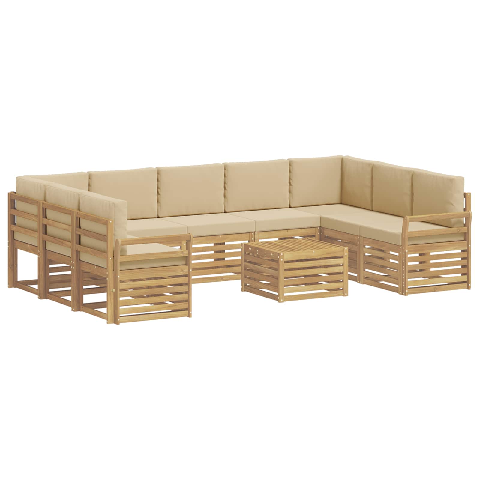 Σειρά Καναπέ Εξωτερικού 10 pcs Λευκό και Μπεζ 59 x 59 x 37 εκ - Pakobazaar