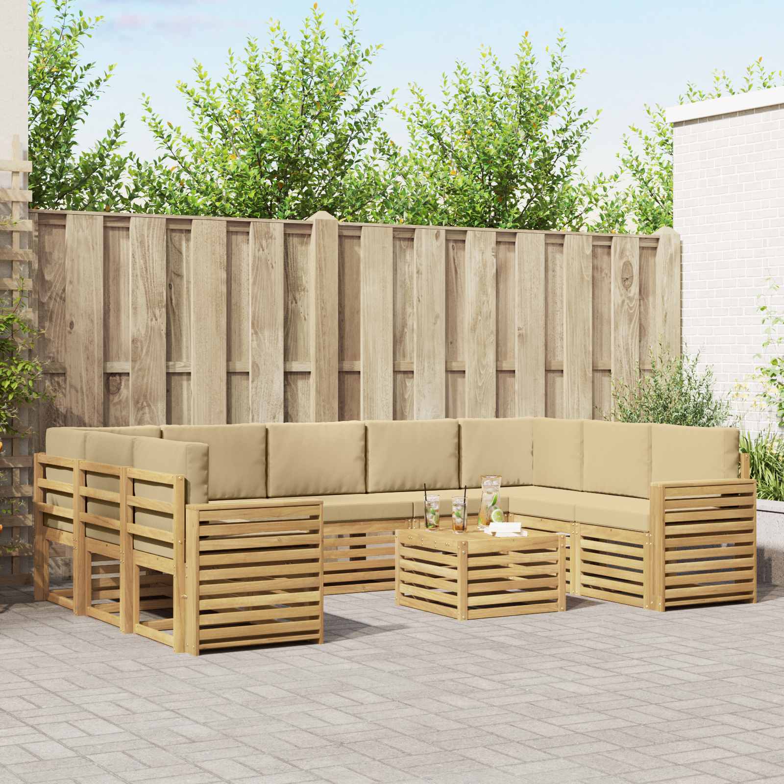 Σειρά Καναπέ Εξωτερικού 10 pcs Λευκό και Μπεζ 59 x 59 x 37 εκ - Pakobazaar