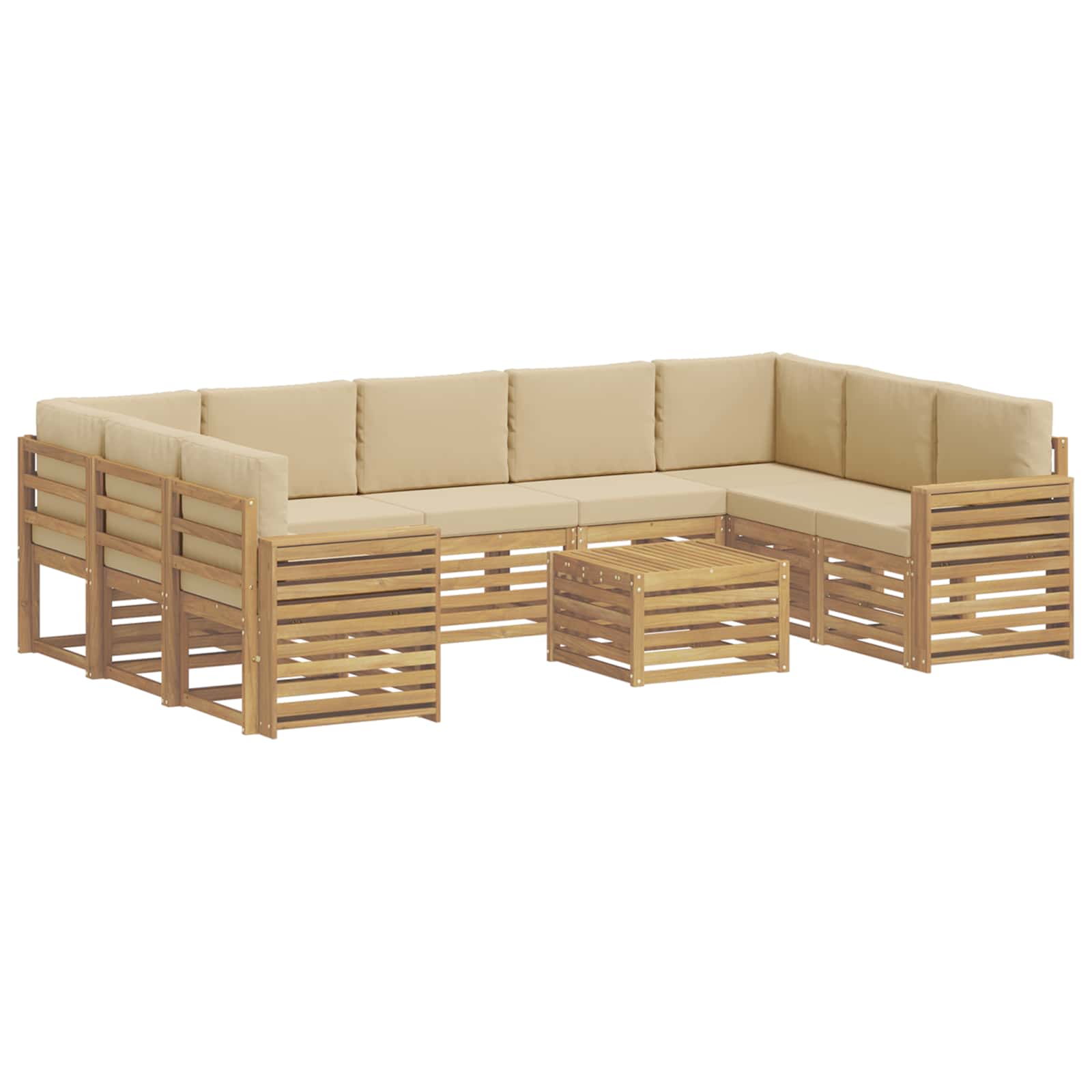Σειρά Καναπέ Εξωτερικού 10 pcs Λευκό και Μπεζ 59 x 59 x 37 εκ - Pakobazaar