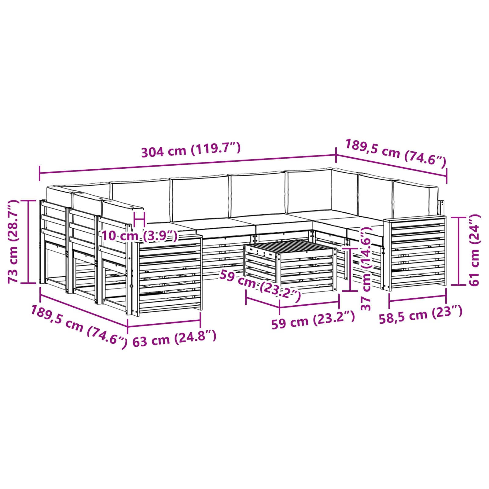 Σειρά Καναπέ Εξωτερικού 10 pcs Λευκό και Μπεζ 59 x 59 x 37 εκ - Pakobazaar