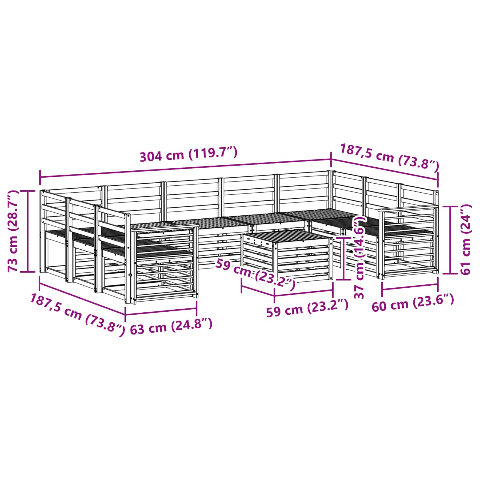 Σειρά Καναπέ Εξωτερικού 10 pcs Λευκό 59 x 59 x 37 εκ - Pakobazaar
