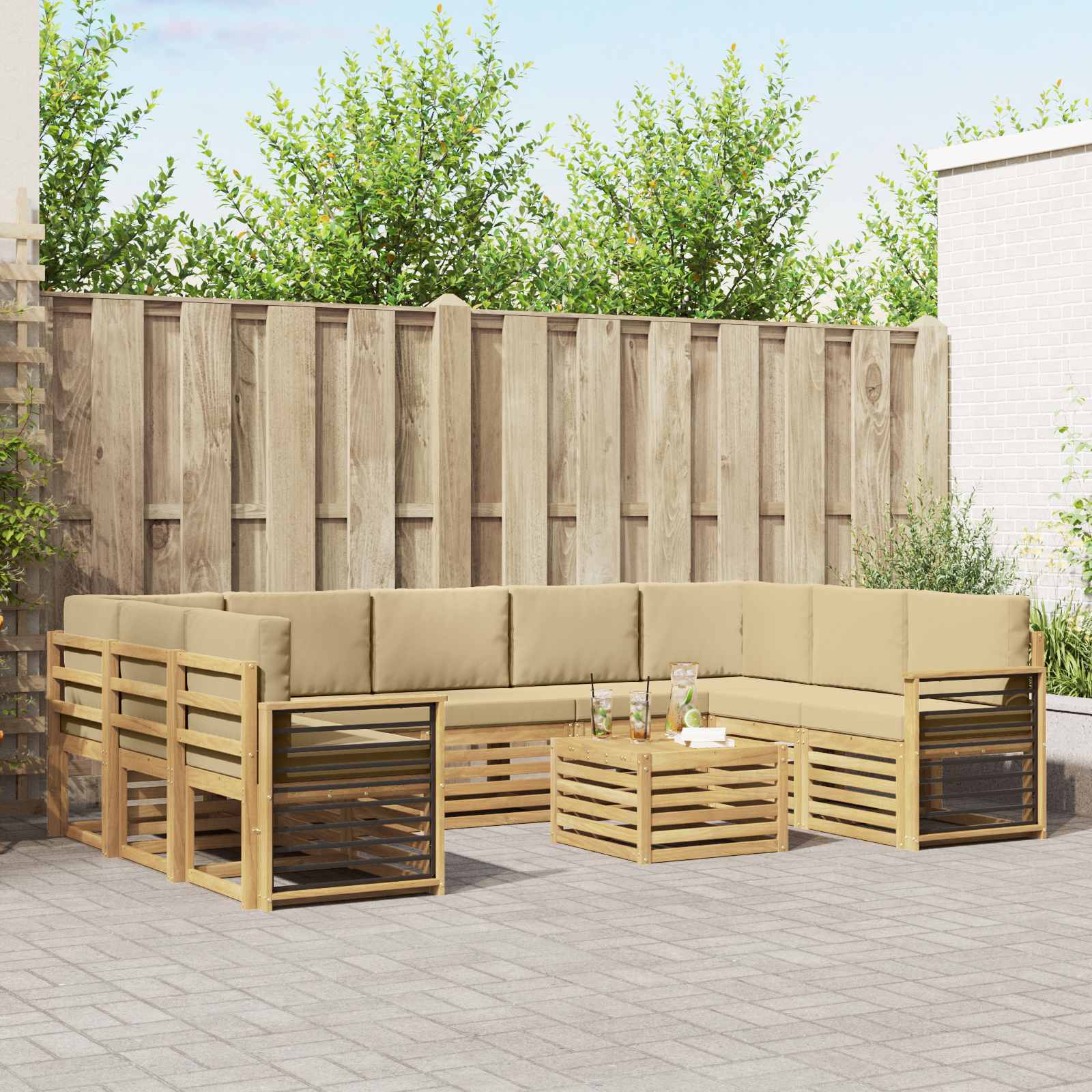 Σετ Καναπέ 10 pcs Λευκό και Μπεζ 59 x 59 x 37 εκ Πολυεστέρας - Pakobazaar