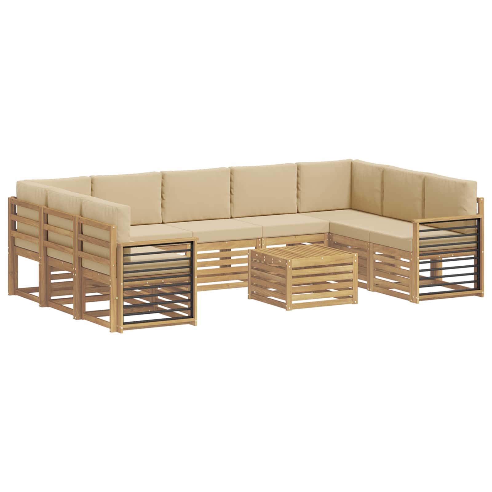 Σετ Καναπέ 10 pcs Λευκό και Μπεζ 59 x 59 x 37 εκ Πολυεστέρας - Pakobazaar