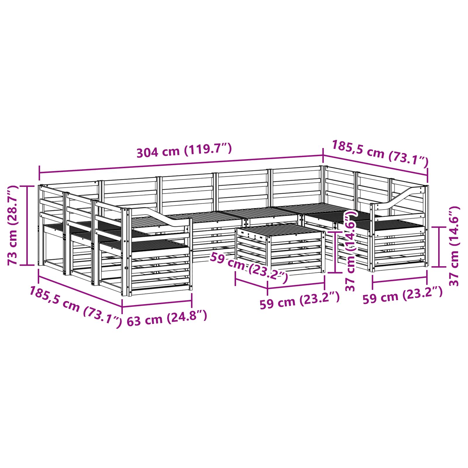 Σειρά Καναπέ Εξωτερικού 10 pcs Λευκό 59 x 59 x 37 εκ - Pakobazaar