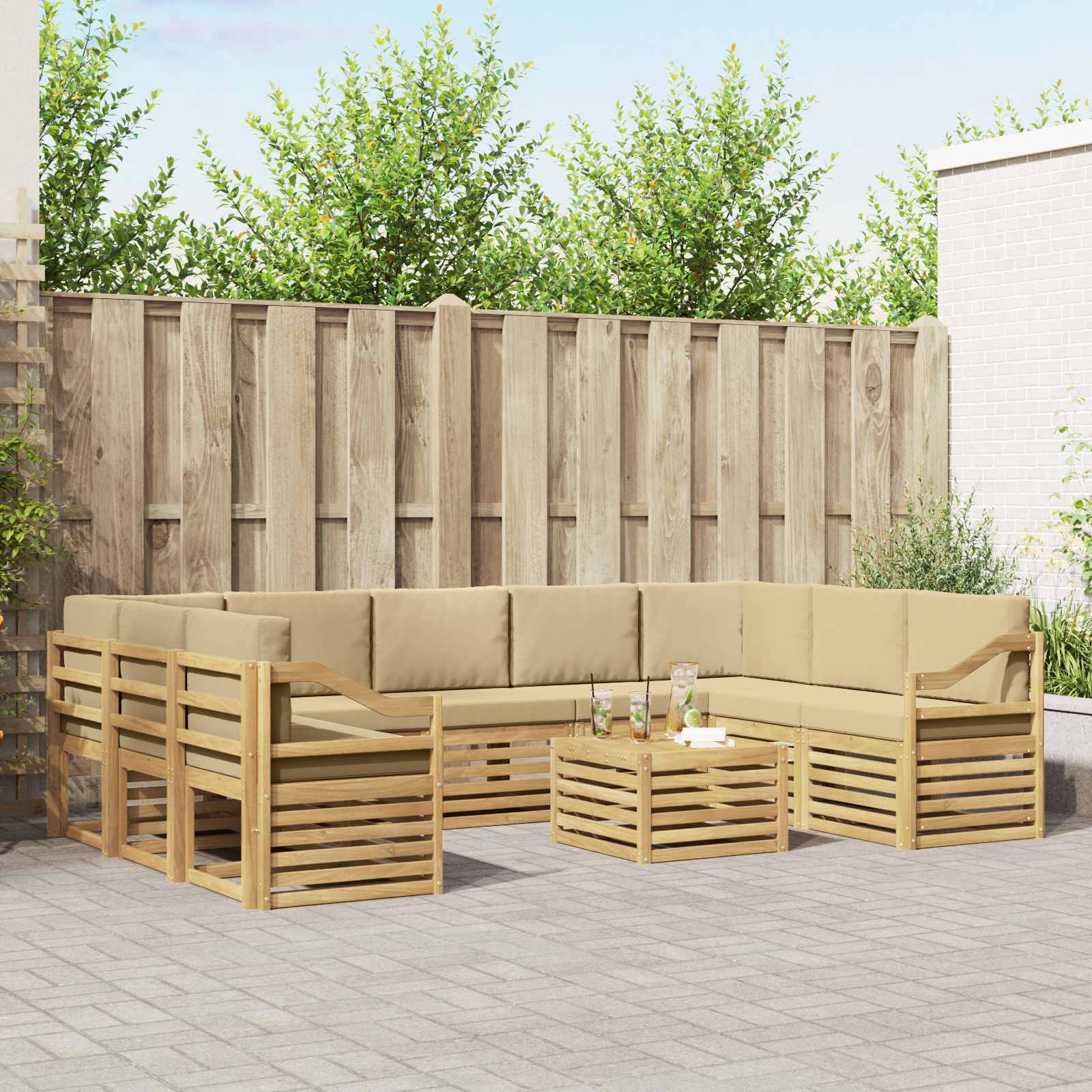 Σετ Καναπέ 10 pcs Λευκό και Μπεζ 59 x 59 x 37 εκ Πολυεστέρας - Pakobazaar