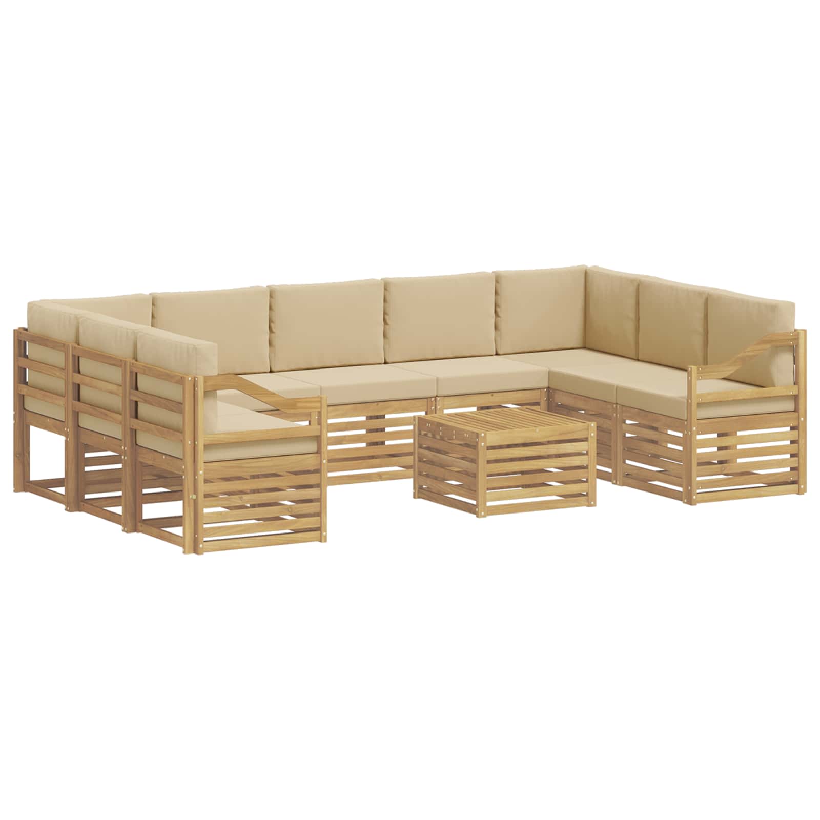 Σετ Καναπέ 10 pcs Λευκό και Μπεζ 59 x 59 x 37 εκ Πολυεστέρας - Pakobazaar