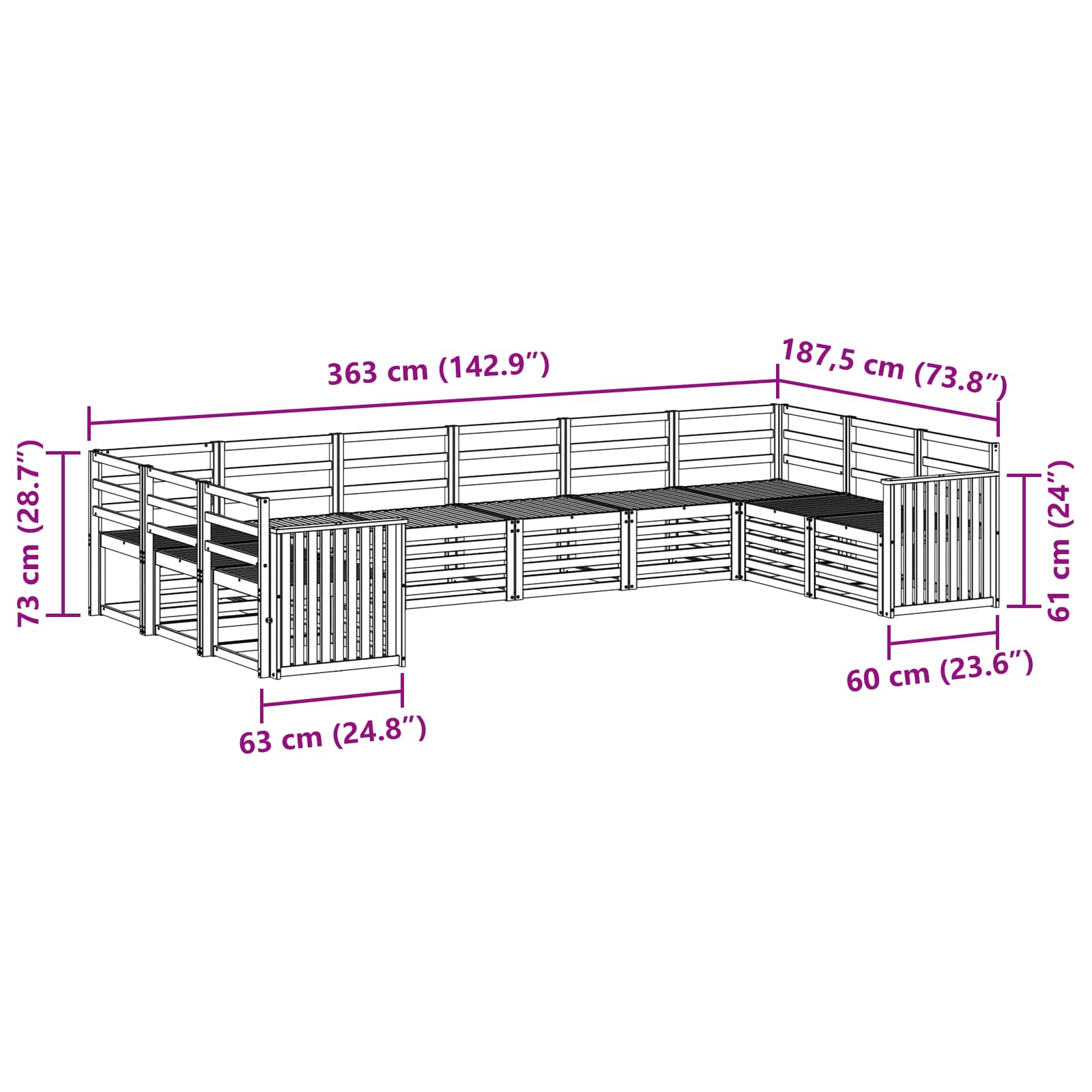 Σειρά Καναπέ Εξωτερικού 10 pcs Λευκό 363 x 187,5 x 73 εκ. - Pakobazaar
