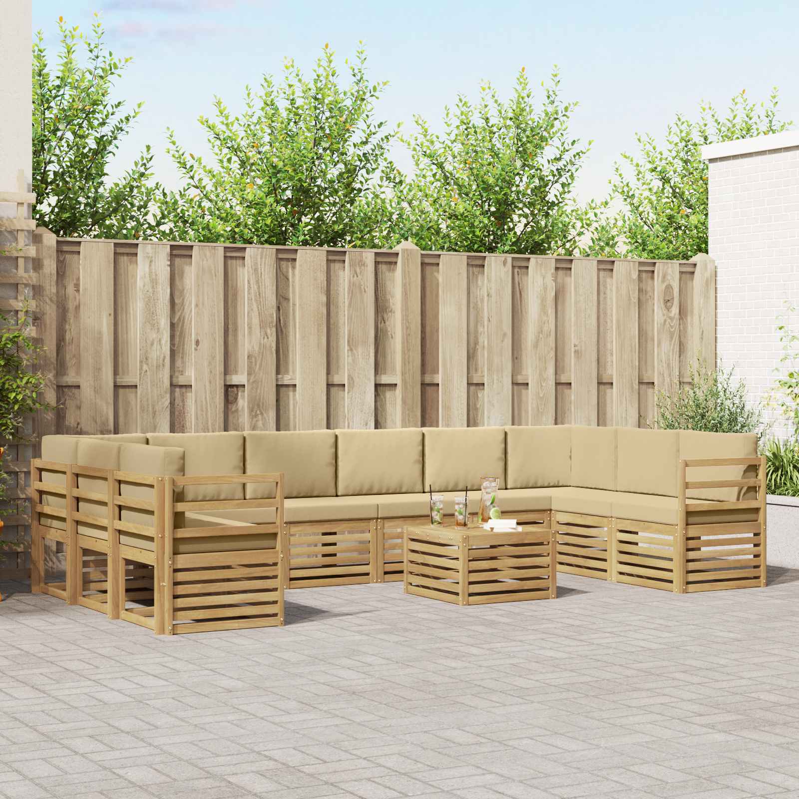 Σειρά Καναπέ Εξωτερικού 11 pcs Λευκό και Μπεζ 59 x 59 x 37 εκ - Pakobazaar