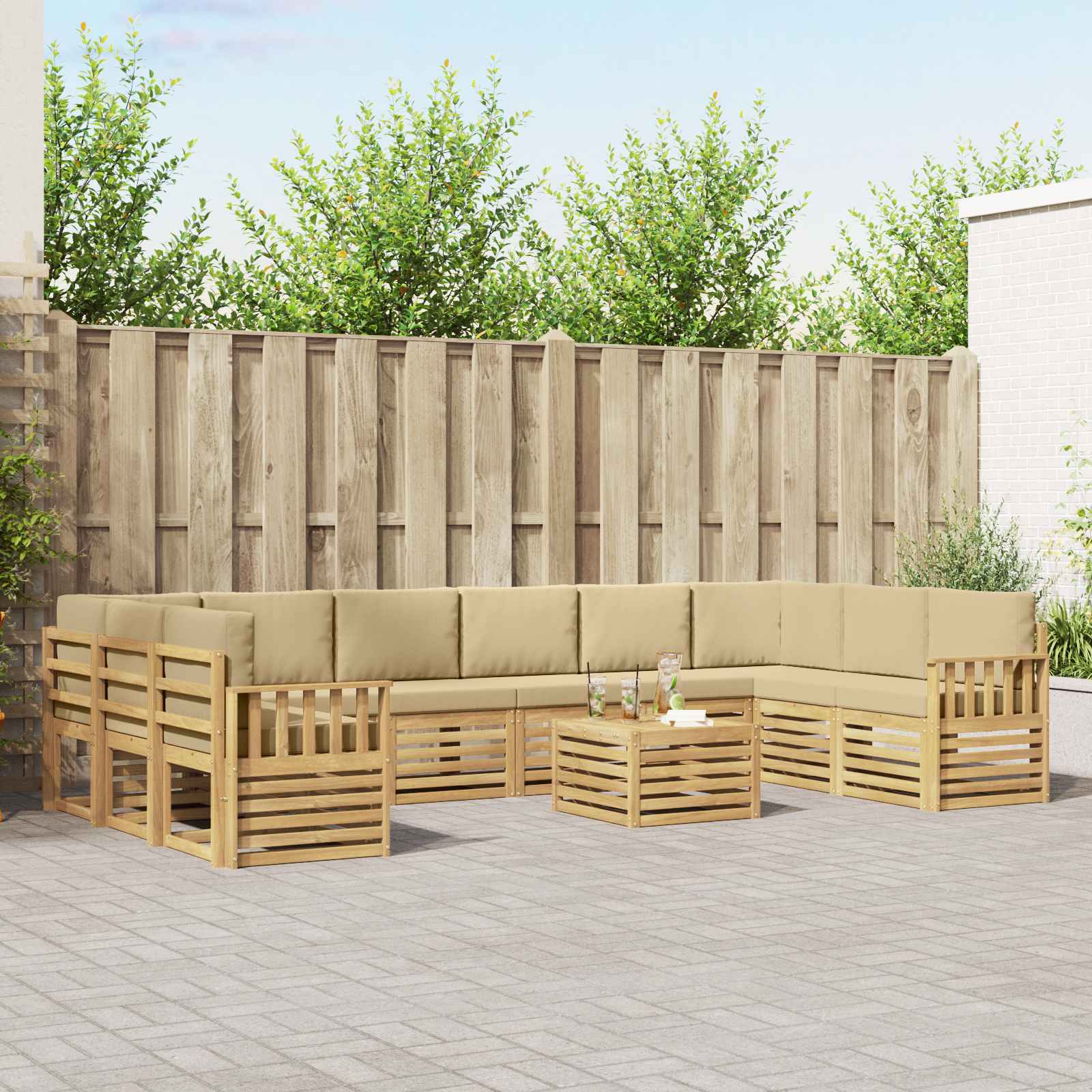 Σειρά Καναπέ Εξωτερικού 8 pcs Λευκό και Μπεζ 59 x 59 x 37 εκ - Pakobazaar