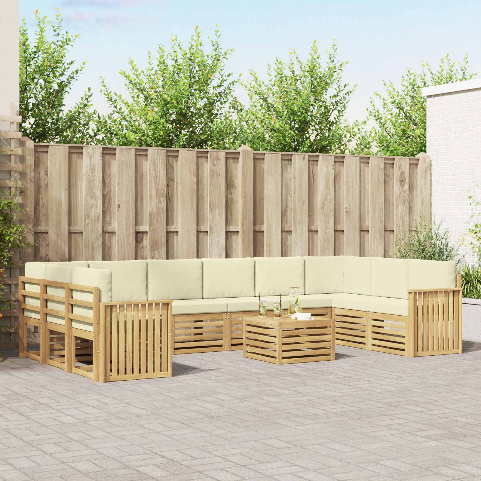 Σειρά Καναπέ Εξωτερικού 11 pcs Λευκό και Κρεμ 59 x 59 x 37 εκ - Pakobazaar