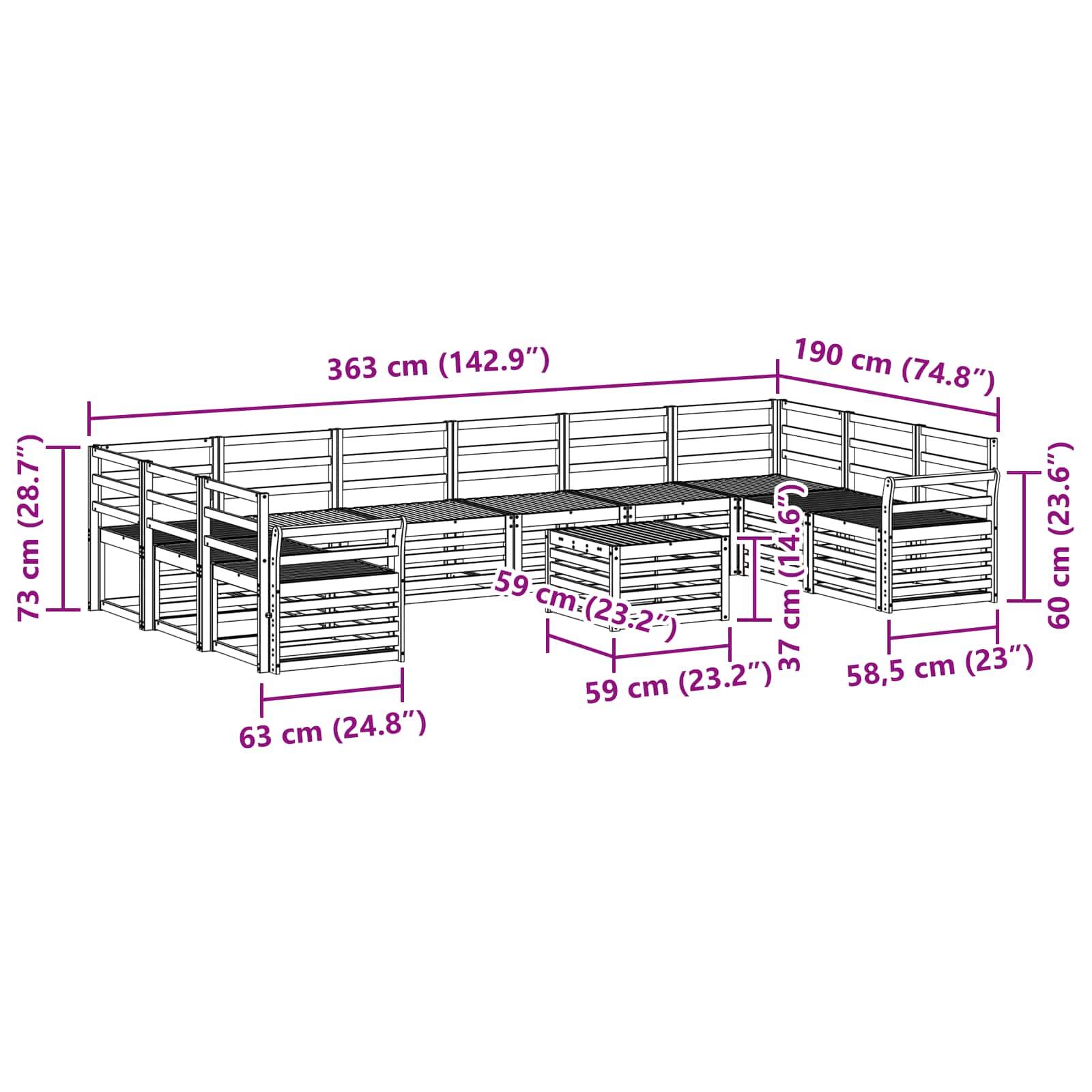 Σειρά Καναπέ Εξωτερικού 11 pcs Λευκό 59 x 59 x 37 εκ - Pakobazaar