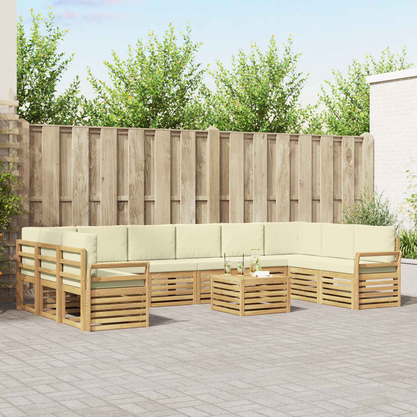 Σειρά Καναπέ Εξωτερικού 11 pcs Λευκό και Κρεμ 59 x 59 x 37 εκ - Pakobazaar