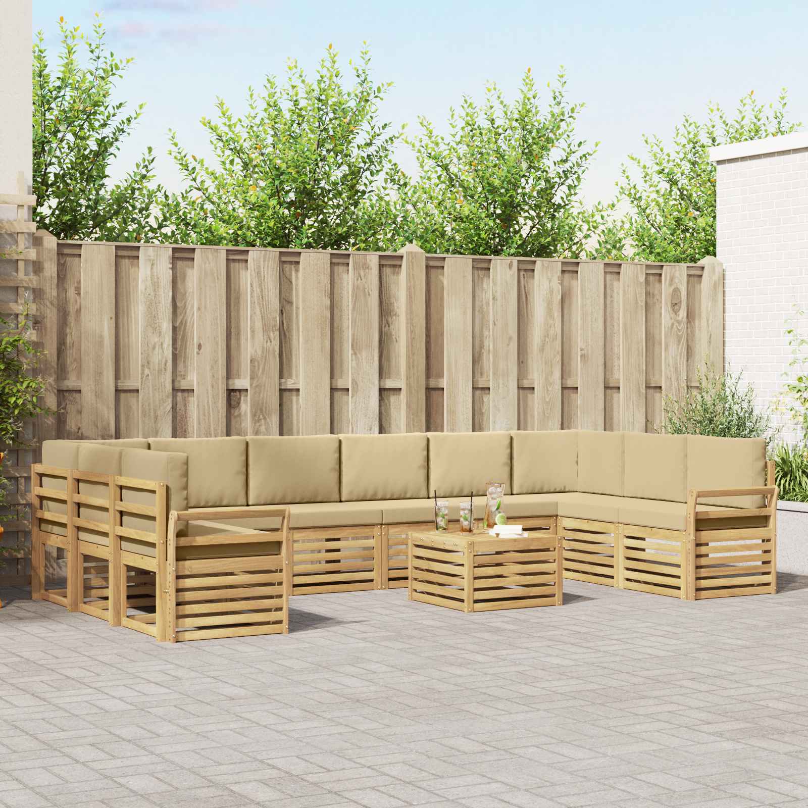 Σειρά Καναπέ Εξωτερικού 11 pcs Λευκό και Μπεζ 59 x 59 x 37 εκ - Pakobazaar