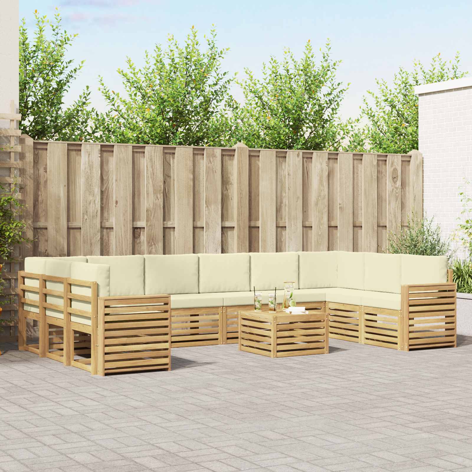 Σειρά Καναπέ Εξωτερικού 11 pcs Λευκό και Κρεμ 59 x 59 x 37 εκ - Pakobazaar
