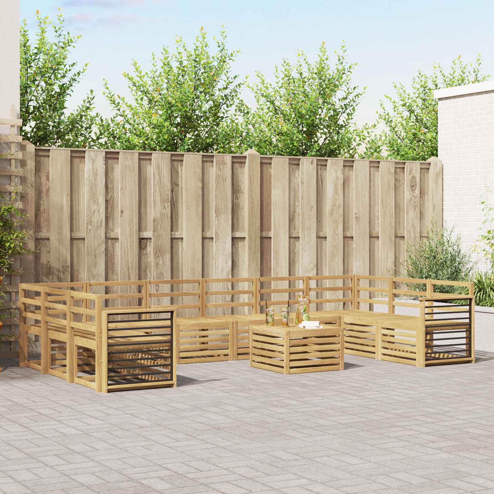 Σειρά Καναπέ Εξωτερικού 11 pcs Λευκό 59 x 59 x 37 εκ - Pakobazaar