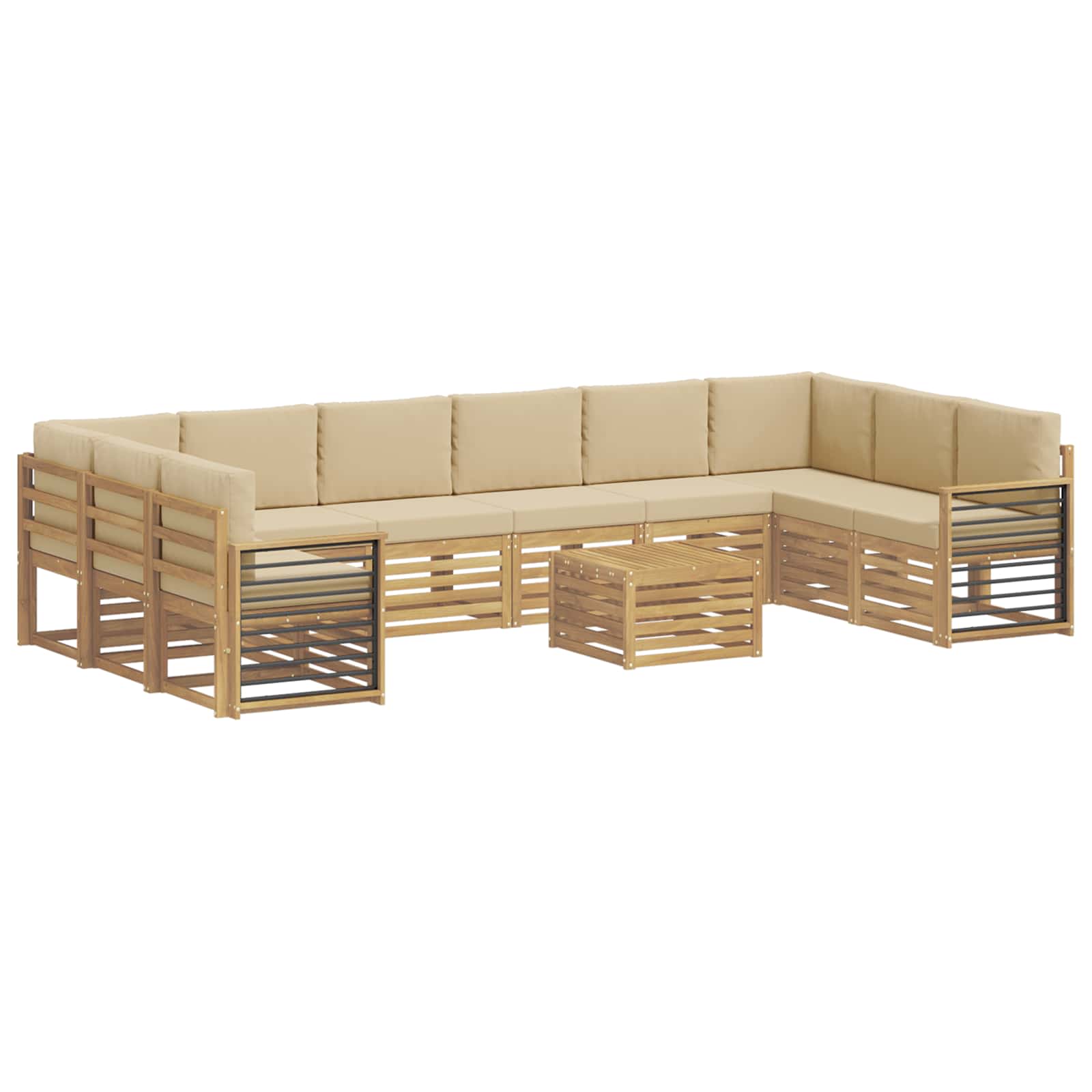 Σειρά Καναπέ Εξωτερικού 11 pcs Λευκό και Μπεζ 59 x 59 x 37 εκ - Pakobazaar