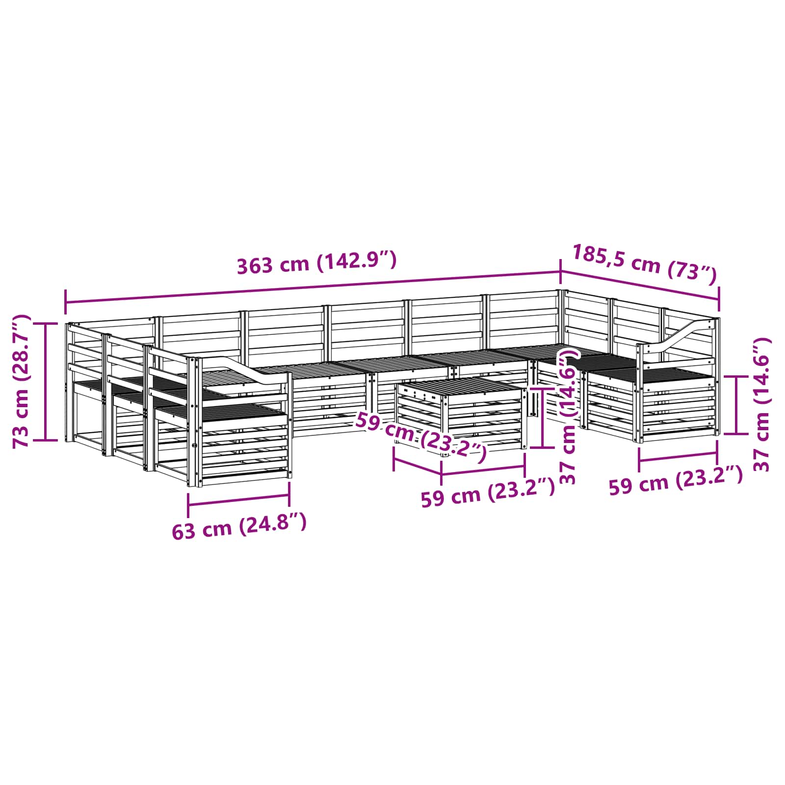 Σειρά Καναπέ Εξωτερικού 11 pcs Λευκό 59 x 59 x 37 εκ - Pakobazaar