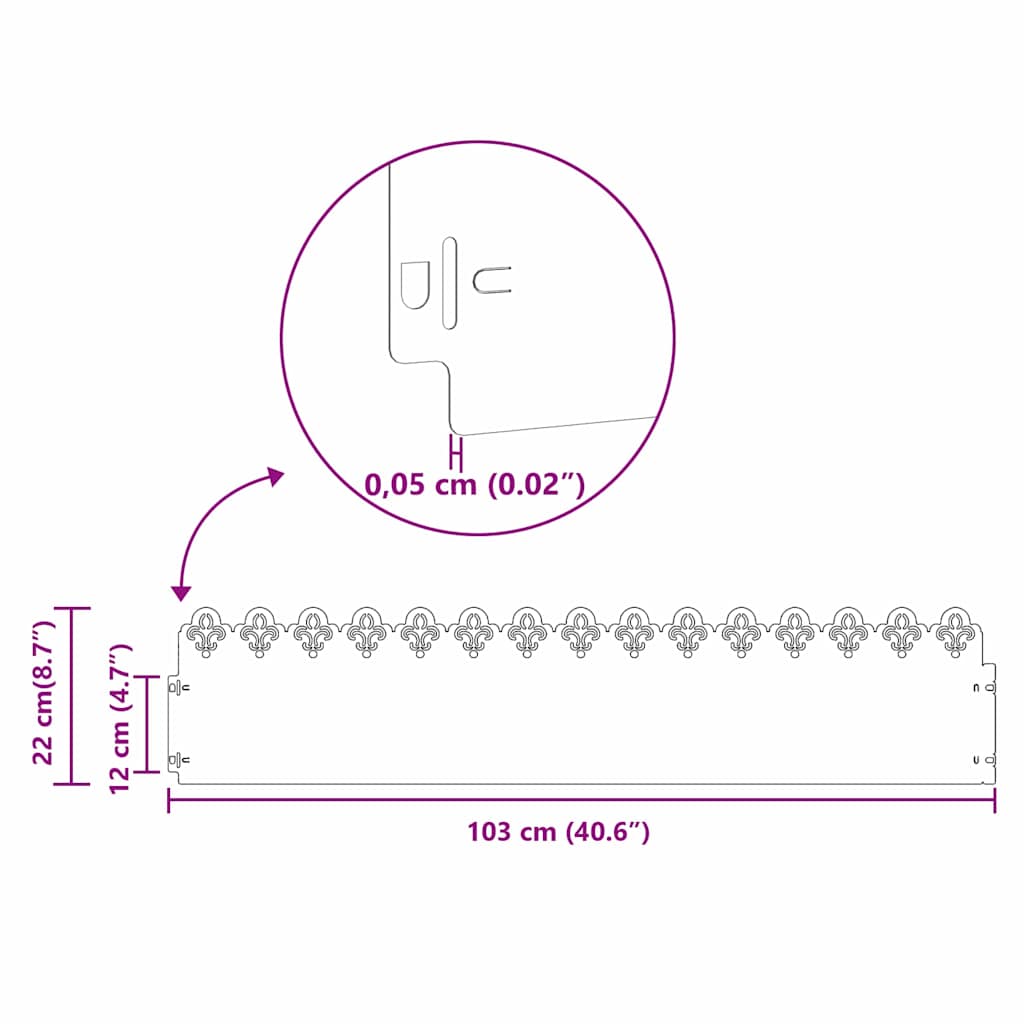 Περιγράμματα γκαζόν 20 pcs Μαύρο 103 x 0,05 x 22 εκ Ατσάλι