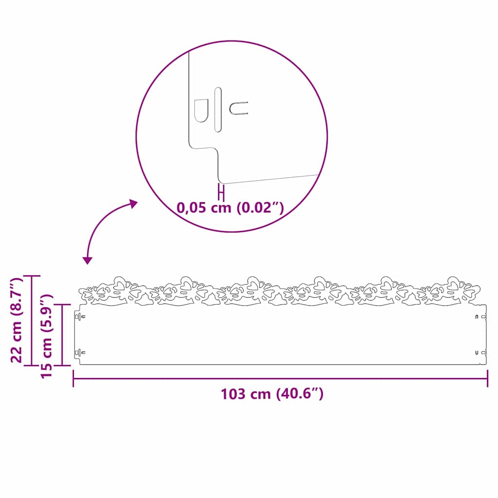 Περιγράμματα γκαζόν 30 pcs Μαύρο 103 x 0,05 x 22 εκ Ατσάλι
