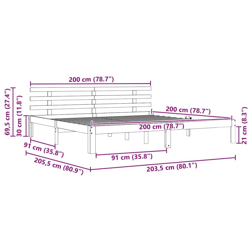 Σκελετός Κρεβατιού Κερωτό καφέ 203.5 x 205.5 x 69.5 εκ