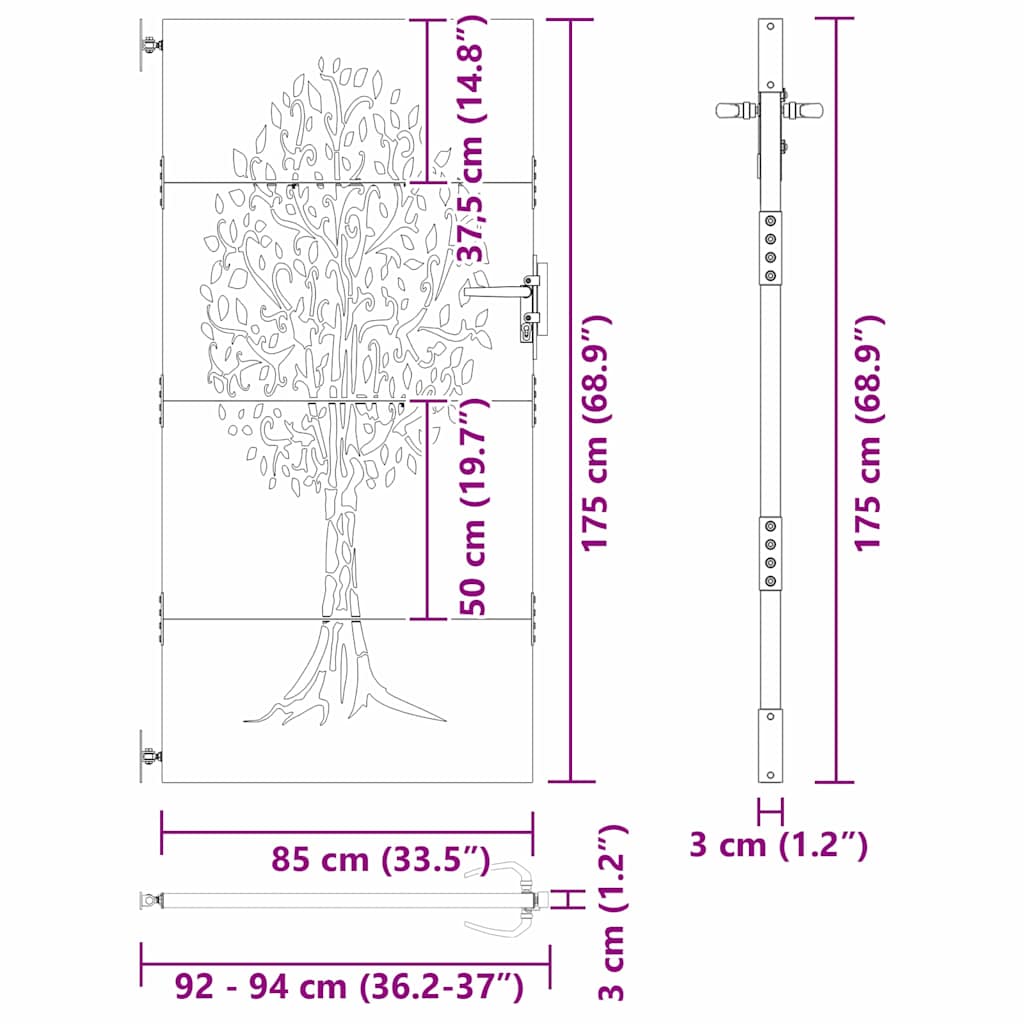 Πύλη Κήπου Μαύρο 85 x 175 cm Ατσάλι με Επικάλυψη Πούδρας - Pakobazaar