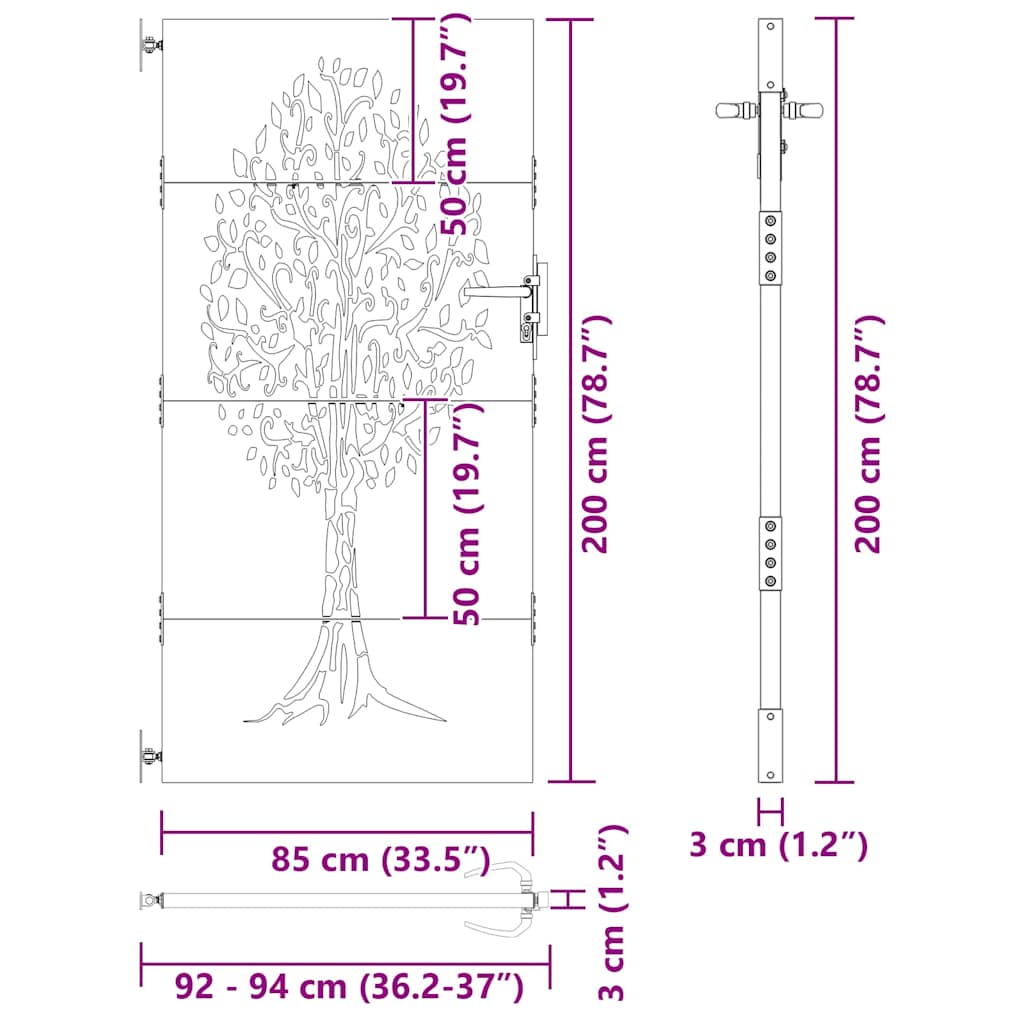 Πύλη Κήπου Μαύρο 85 x 200 cm Ατσάλι με Επικάλυψη Πούδρας