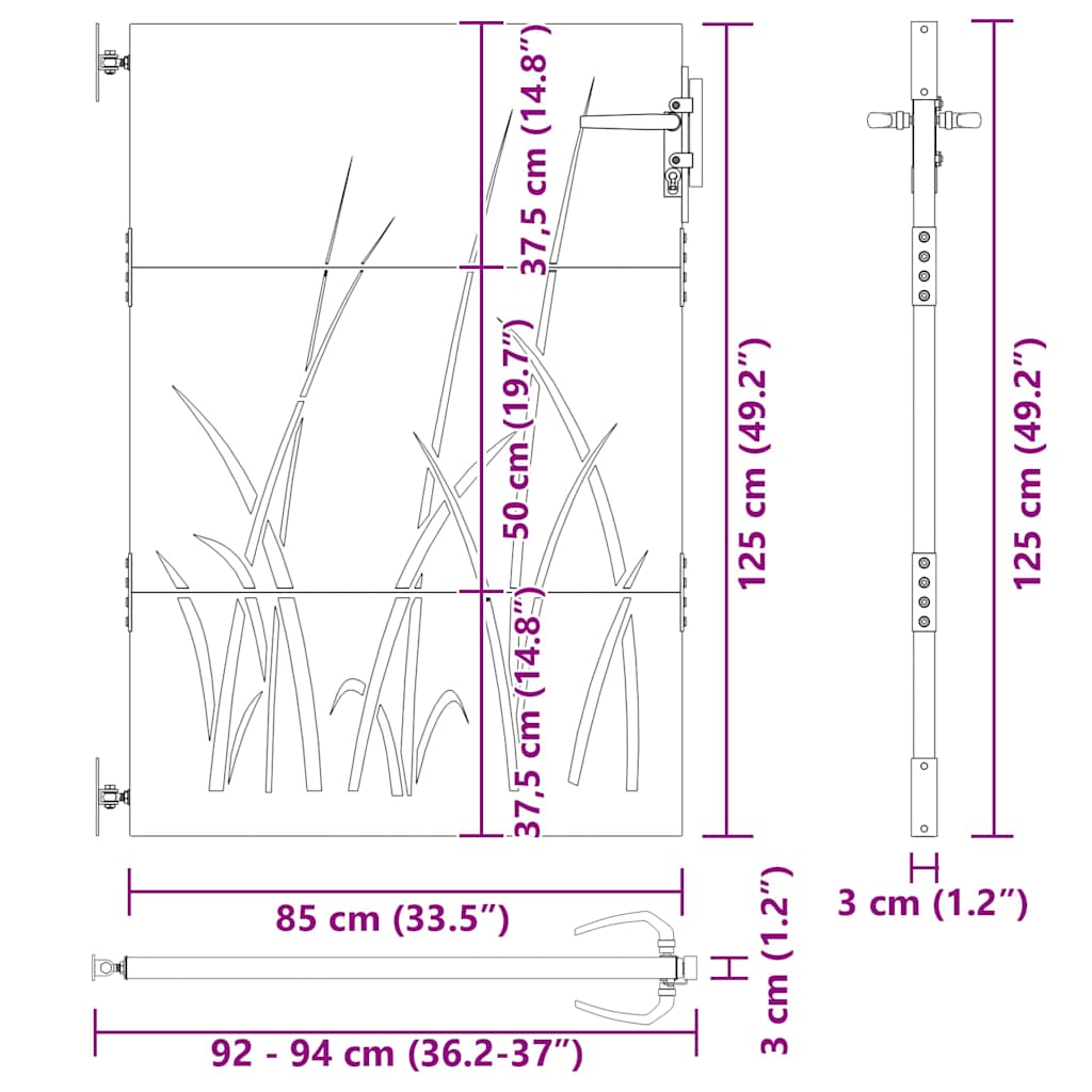 Πύλη Κήπου Μαύρο 85 x 125 cm Ατσάλι με Επικάλυψη Πούδρας - Pakobazaar