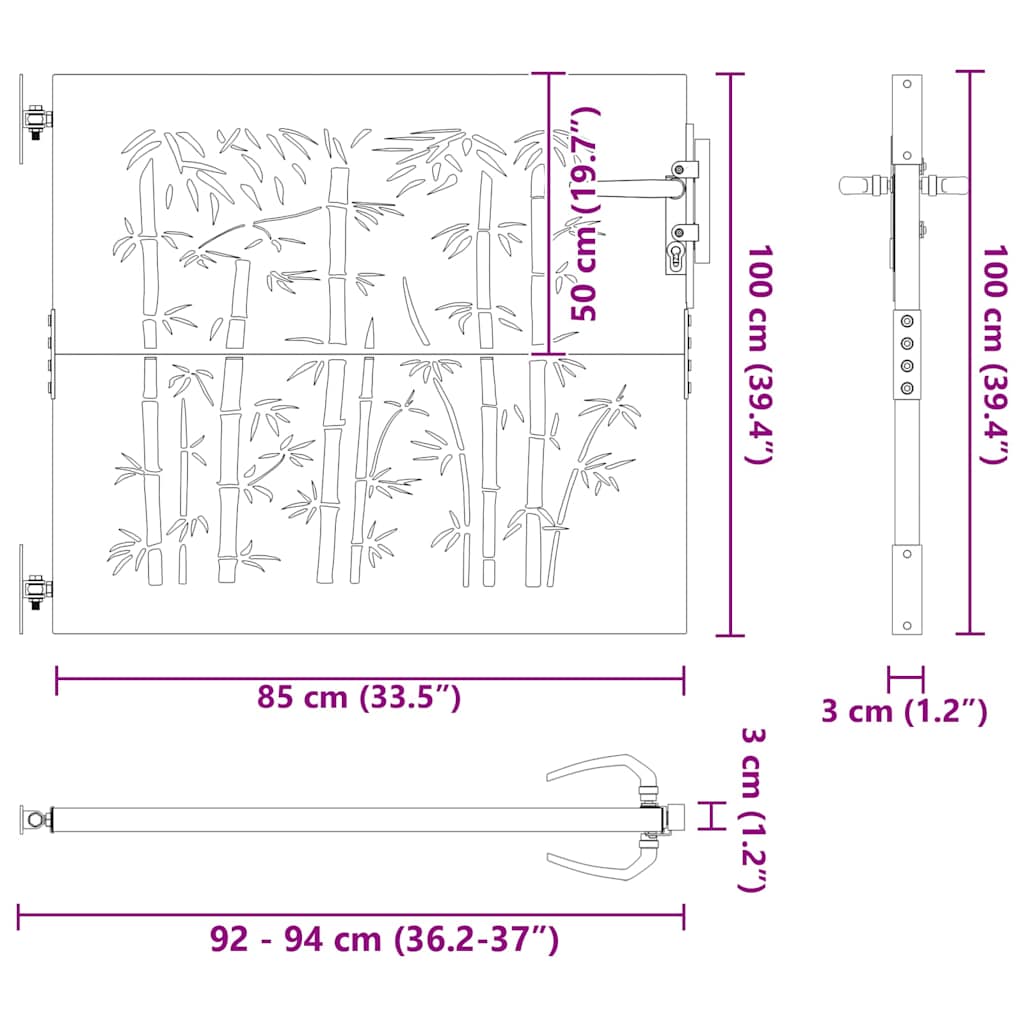 Πύλη Κήπου Μαύρο 85 x 175 cm Ατσάλι με Επικάλυψη Πούδρας - Pakobazaar