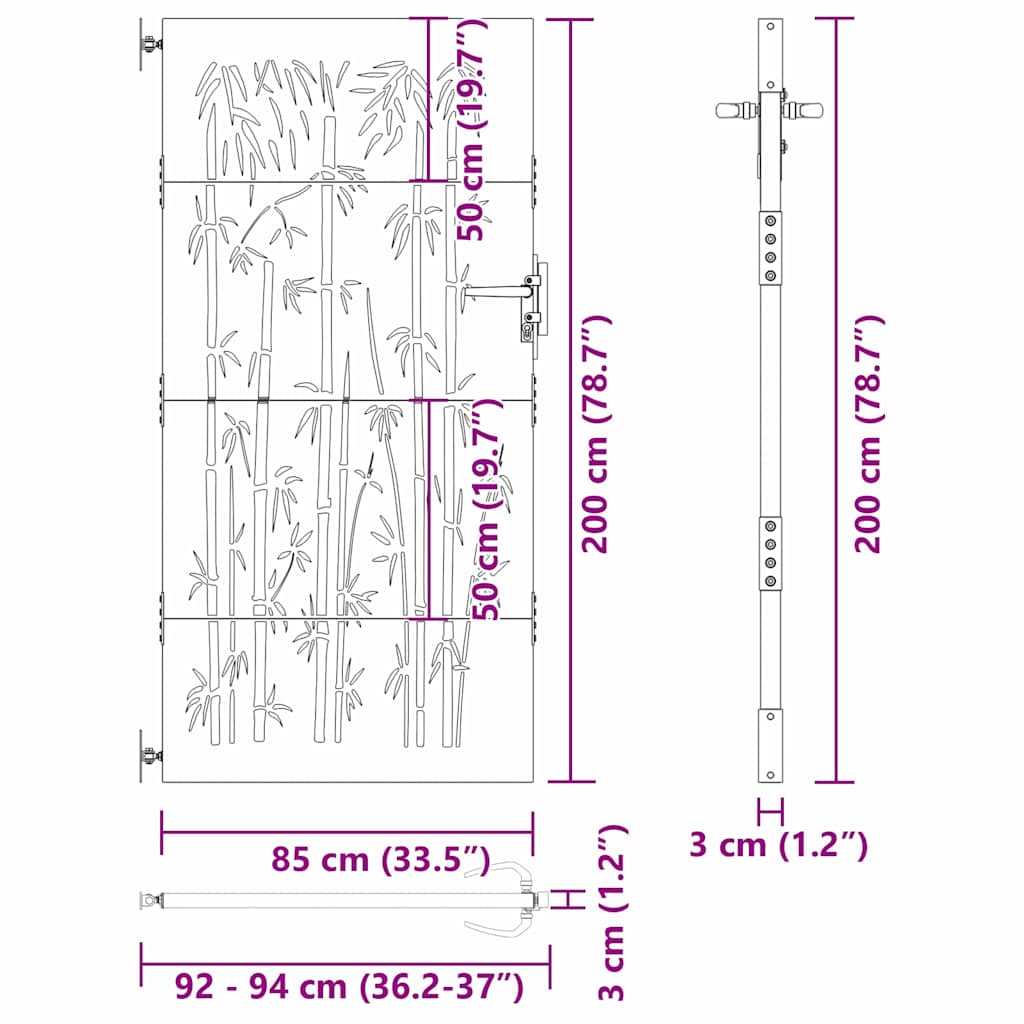 Πύλη Κήπου Μαύρο 85 x 200 cm Ατσάλι με Επικάλυψη Πούδρας