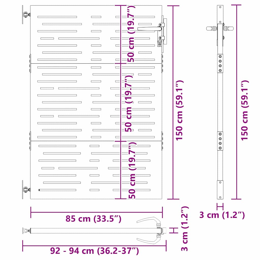 Πύλη Κήπου Μαύρο 85 x 150 cm Ατσάλι με Επικάλυψη Πούδρας - Pakobazaar