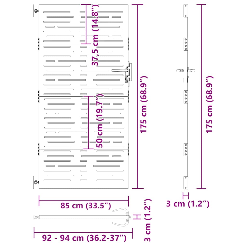 Πύλη Κήπου Μαύρο 85 x 175 cm Ατσάλι με Επικάλυψη Πούδρας - Pakobazaar
