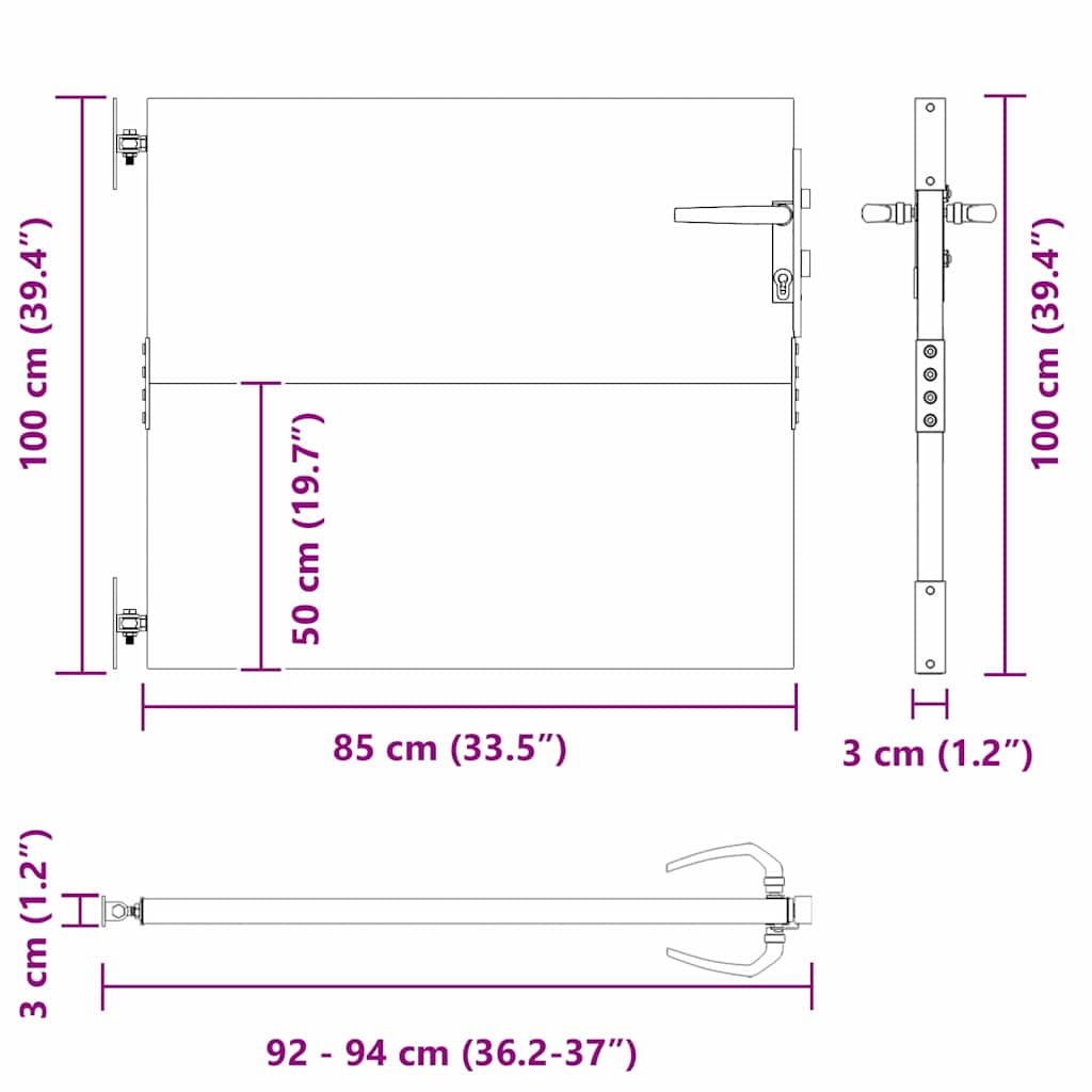 Πύλη Κήπου Μαύρο 85 x 100 cm Ατσάλι με Επικάλυψη Πούδρας - Pakobazaar