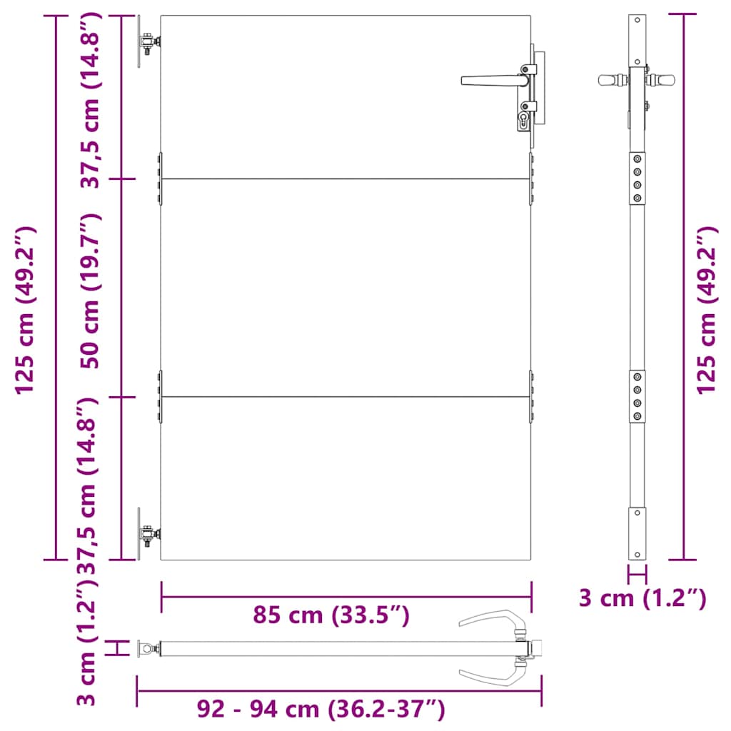 Πύλη Κήπου Μαύρο 85 x 125 cm Ατσάλι με Επικάλυψη Πούδρας - Pakobazaar