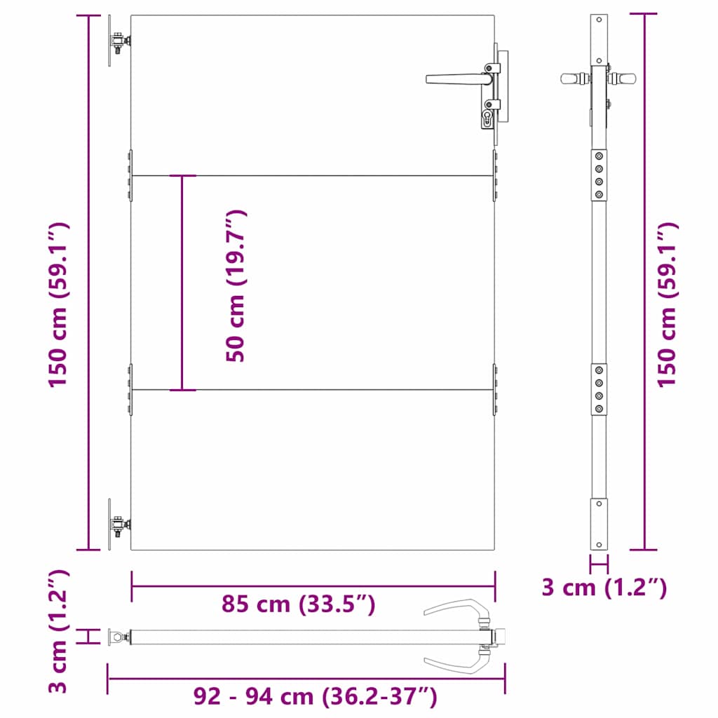 Πύλη Κήπου Μαύρο 85 x 150 cm Ατσάλι με Επικάλυψη Πούδρας - Pakobazaar