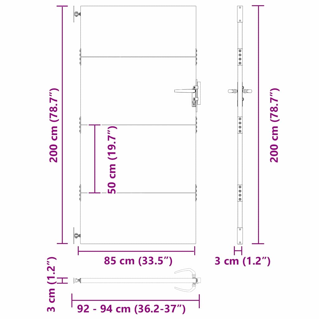 Πύλη Κήπου Μαύρο 85 x 200 cm Ατσάλι με Επικάλυψη Πούδρας - Pakobazaar