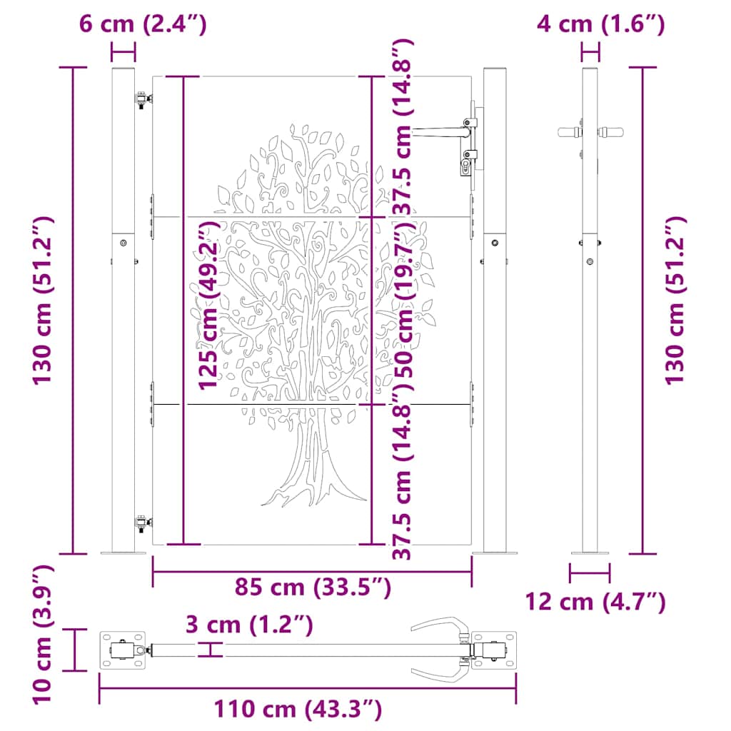 Πύλη Κήπου Μαύρο 110 x 130 cm Ατσάλι με Επικάλυψη Πούδρας - Pakobazaar