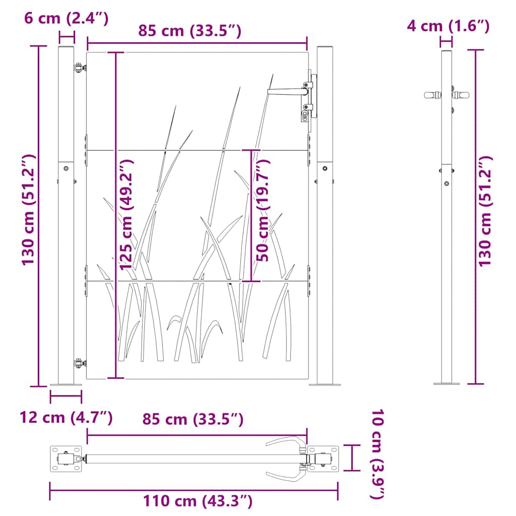 Πύλη Κήπου Μαύρο 100 x 125 cm Ατσάλι με Επικάλυψη Πούδρας - Pakobazaar