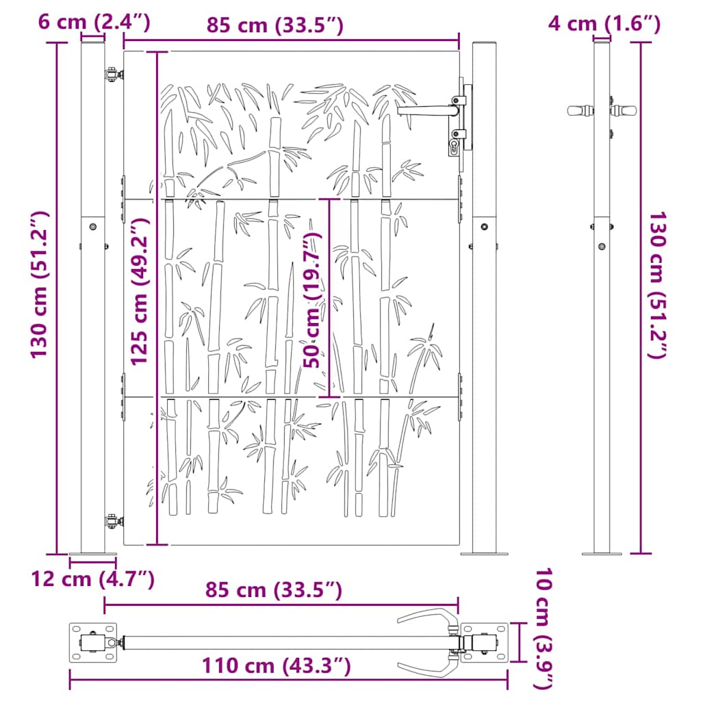 Πύλη Κήπου Μαύρο 110 x 130 cm Χάλυβας με επίστρωση πούδρας - Pakobazaar