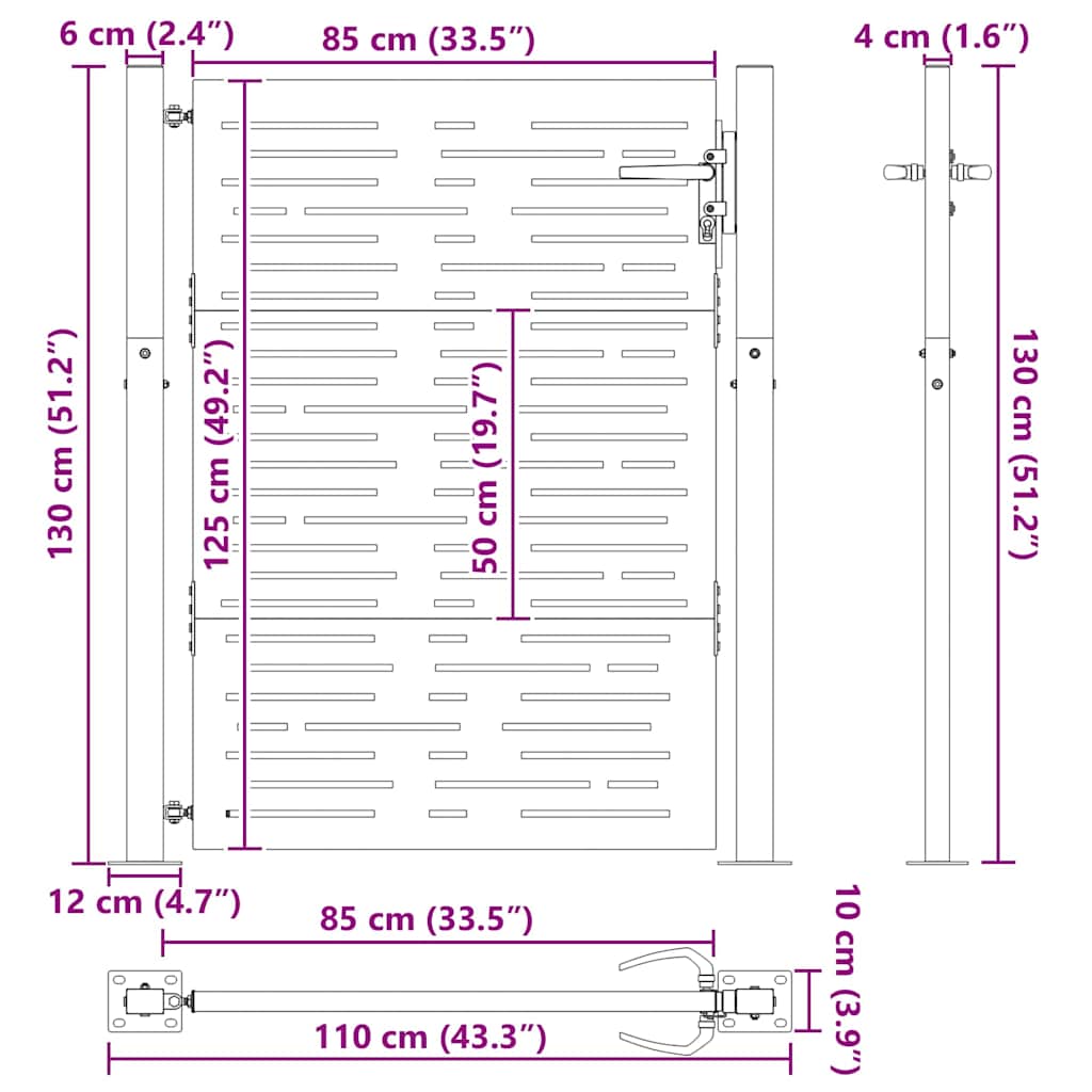 Πύλη Κήπου Μαύρο 110 x 130 cm Χάλυβας με επίστρωση πούδρας - Pakobazaar