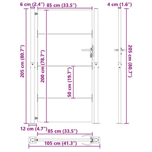 Πύλη Κήπου Μαύρο 105 x 205 cm Χάλυβας με επίστρωση πούδρας - Pakobazaar