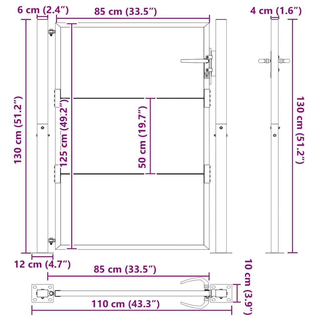 Πύλη Κήπου Μαύρο 110 x 130 cm Χάλυβας με επίστρωση πούδρας - Pakobazaar