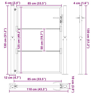 Πύλη Κήπου Μαύρο 110 x 130 cm Χάλυβας με επίστρωση πούδρας - Pakobazaar