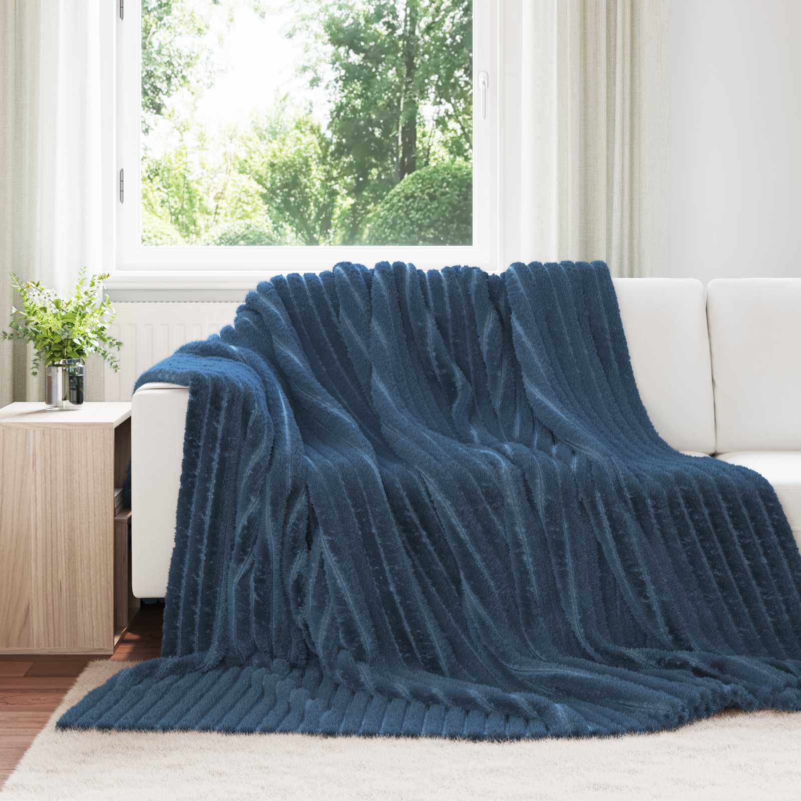 Κουβέρτα Σκούρο μπλε 240 x 220 cm Μαλλί - Pakobazaar