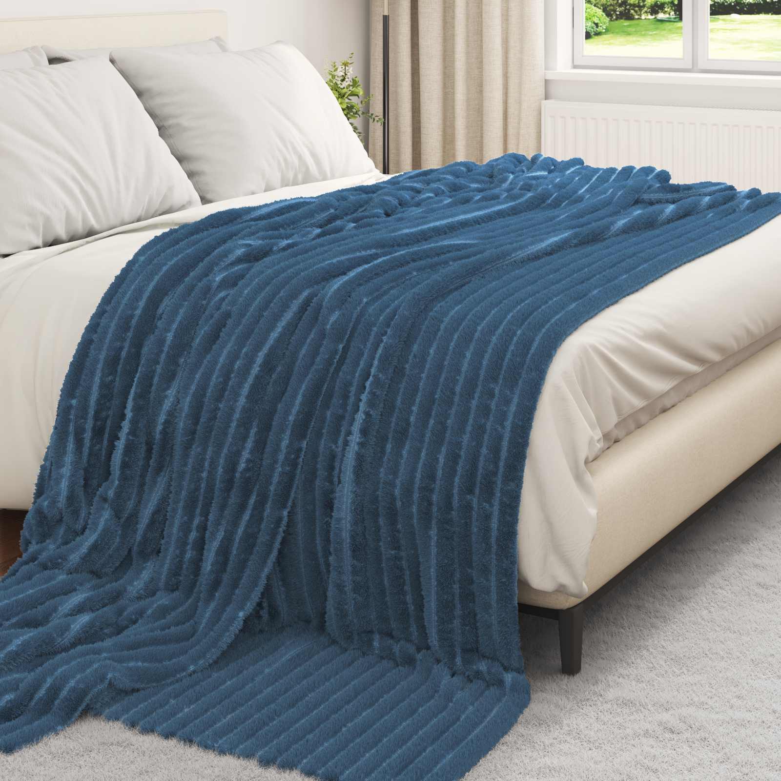 Κουβέρτα Σκούρο μπλε 240 x 220 cm Μαλλί - Pakobazaar