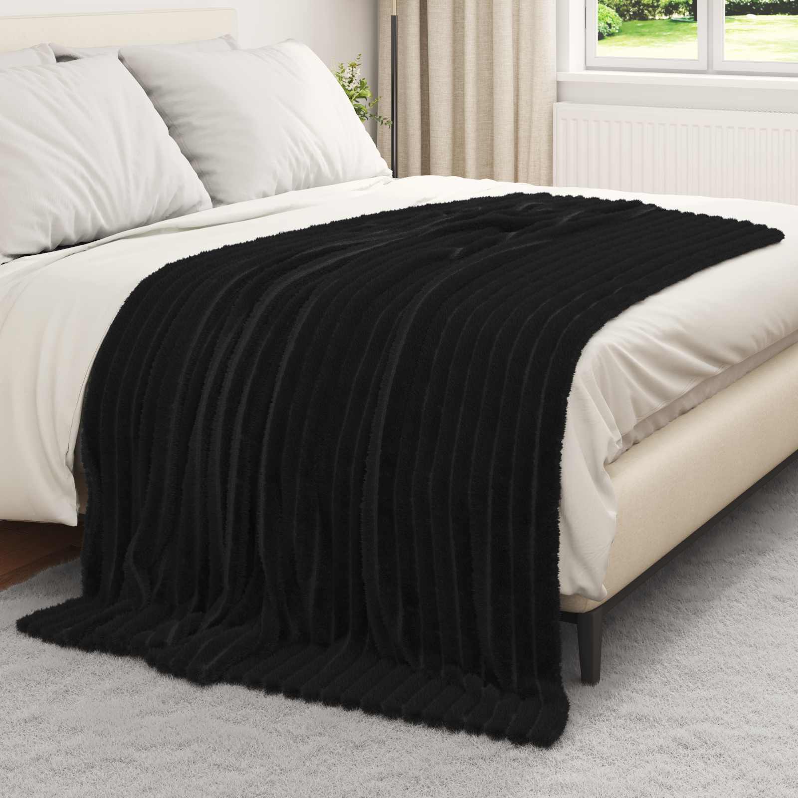 Κουβέρτα Μαύρο 200 x 150 cm Μαλλί - Pakobazaar