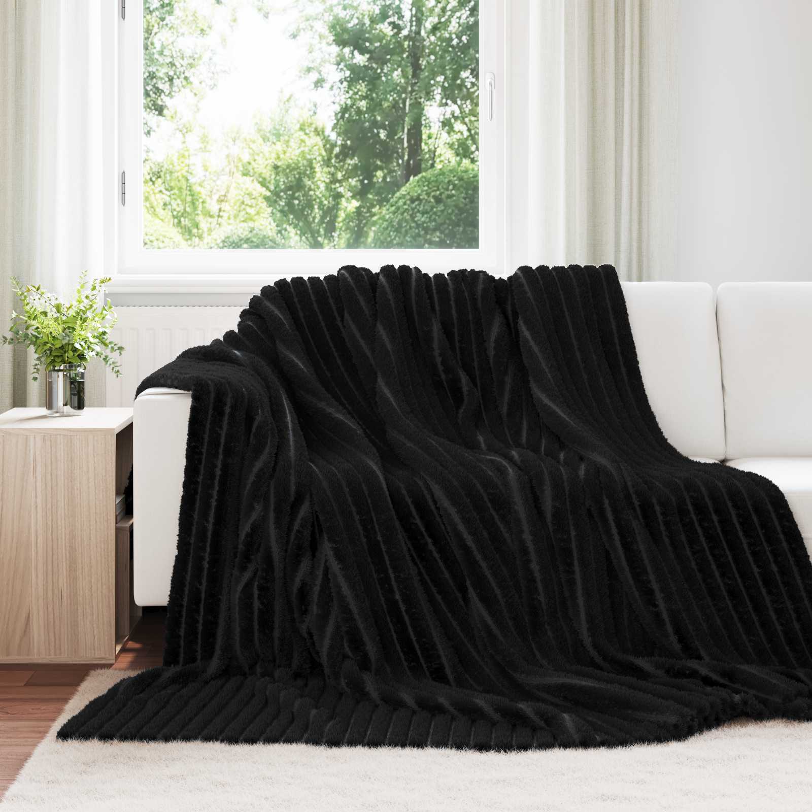 Κουβέρτα Μαύρο 270 x 240 cm Μαλλί - Pakobazaar